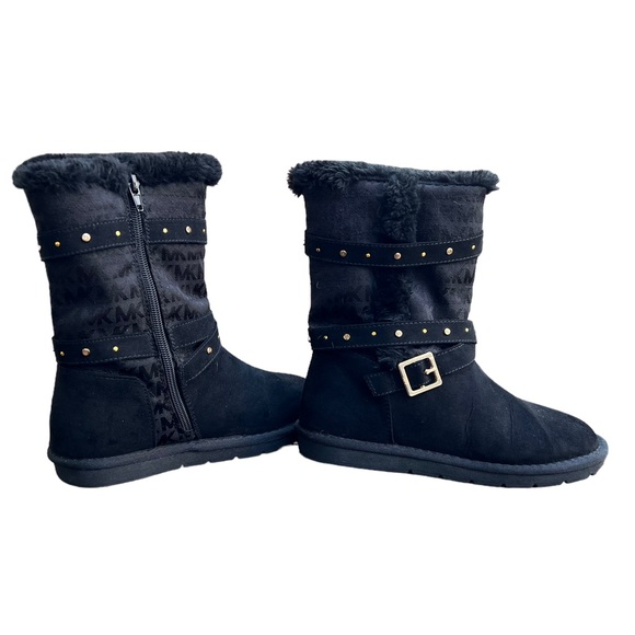 MK Michael Kors Black Suede Leather Boots Fleece Lined Side Zip - Picture 9 of 16